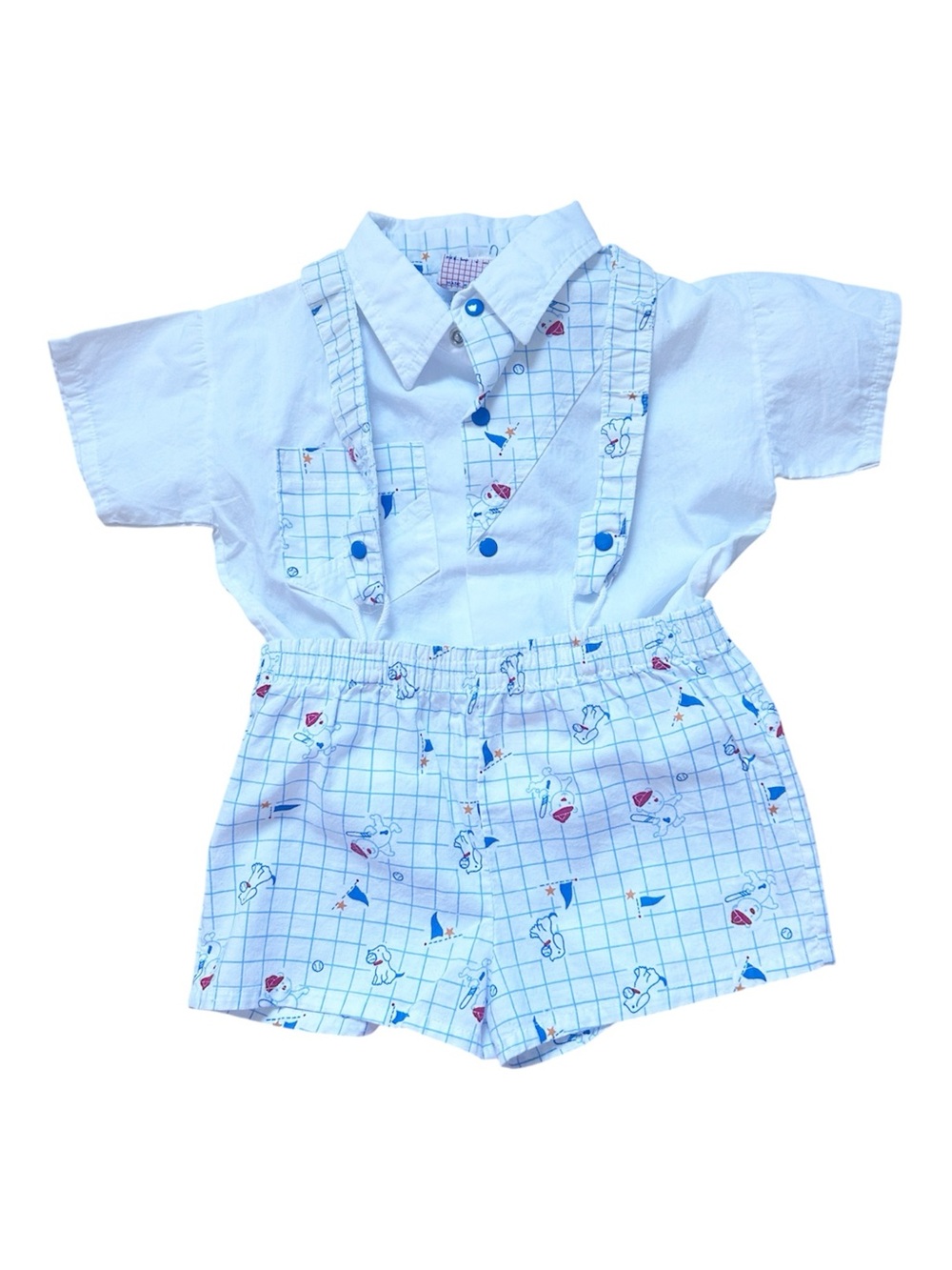 Vintage 80’s Cotton Matching Set Button Down Top & Overall Style Shorts